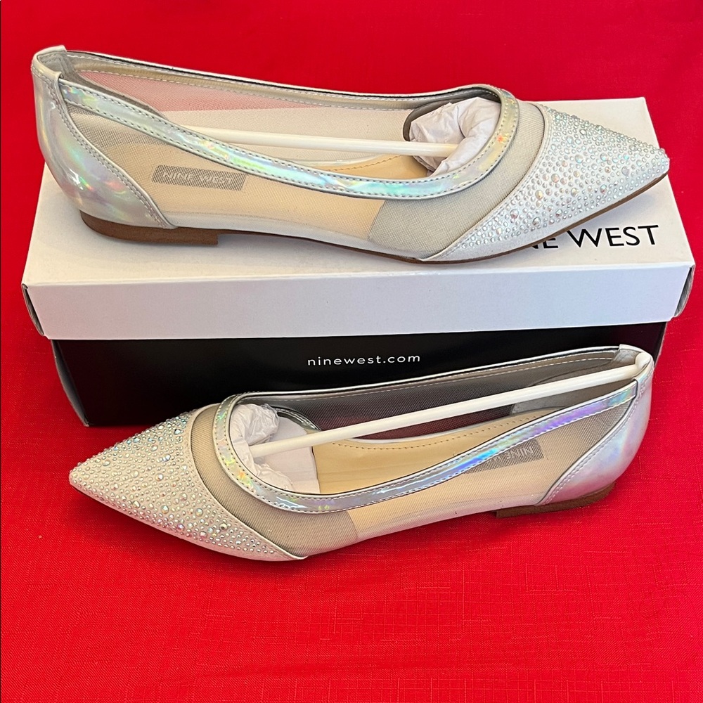 Nine West Silver and Cream Embellished Flats